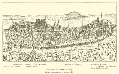 A cidade de Reims em 1635, (De uma gravura do período) de English School